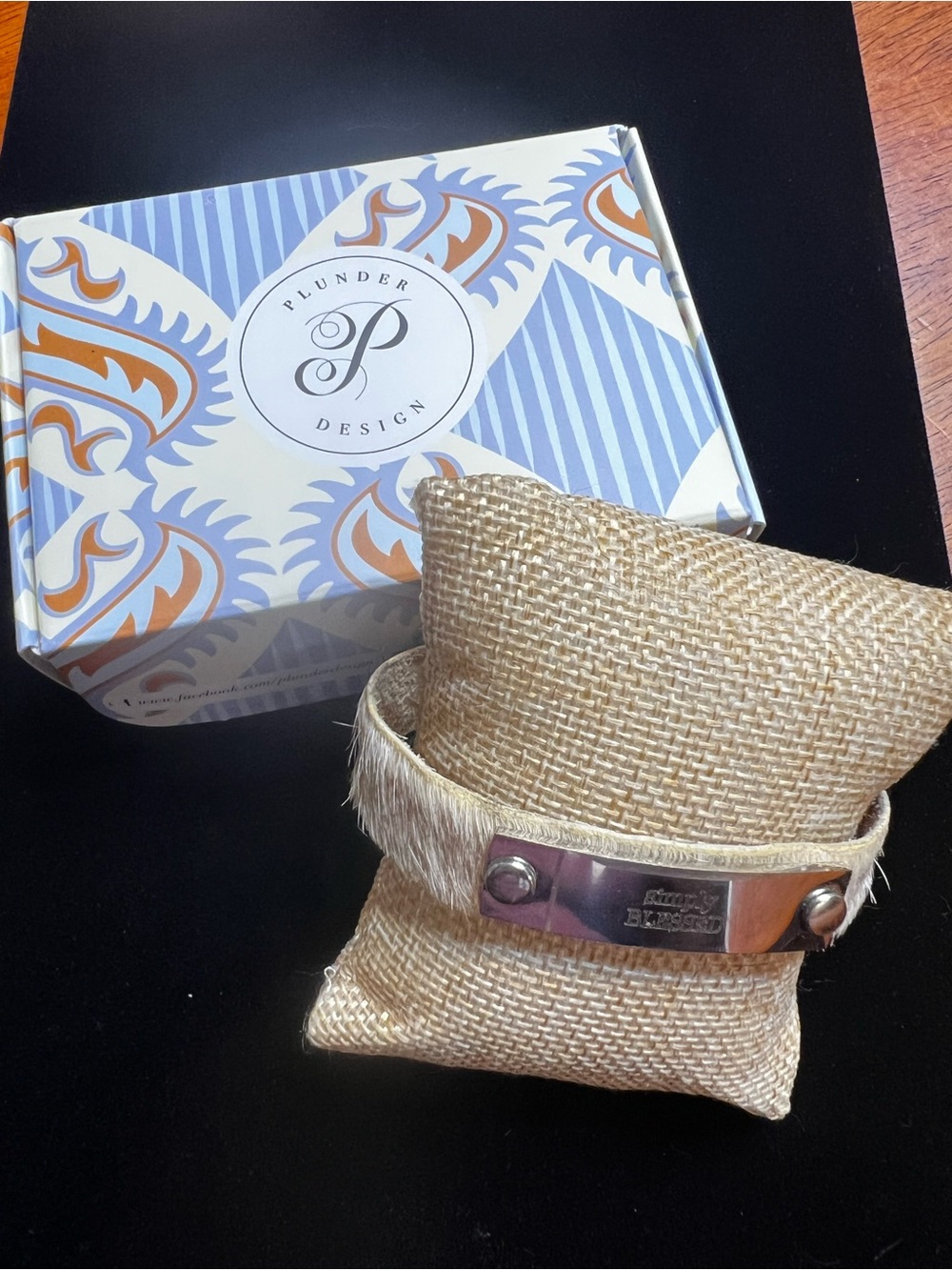 Plunder Beige Leather Bracelet with Silver Plate “Simply BLESSED “
